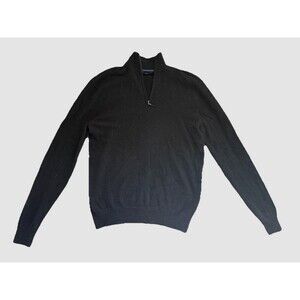 QI 100% Cashmere Men’s Size XL 1/4 Quarter Zip Pull On Sweater Black Luxury